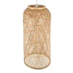GloboStar® CALERO 01710 Μοντέρνο Κρεμαστό Φωτιστικό Οροφής Μονόφωτο 1 x E27 Μπεζ Μπαμπού Καμπάνα Φ25 x Υ50cm