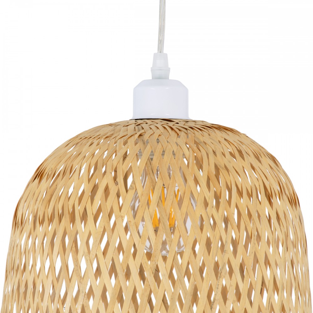 GloboStar® MANILA 01713 Μοντέρνο Κρεμαστό Φωτιστικό Οροφής Μονόφωτο 1 x E27 Μπεζ Μπαμπού Καμπάνα Φ25 x Υ60cm