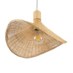 GloboStar® CUBA 01715 Vintage Κρεμαστό Φωτιστικό Οροφής Μονόφωτο 1 x E27 Μπεζ Ξύλινο Μπαμπού Φ33 x Y25cm