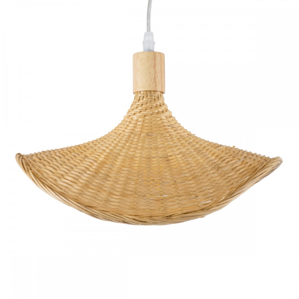GloboStar® CUBA 01715 Vintage Κρεμαστό Φωτιστικό Οροφής Μονόφωτο 1 x E27 Μπεζ Ξύλινο Μπαμπού Φ33 x Y25cm