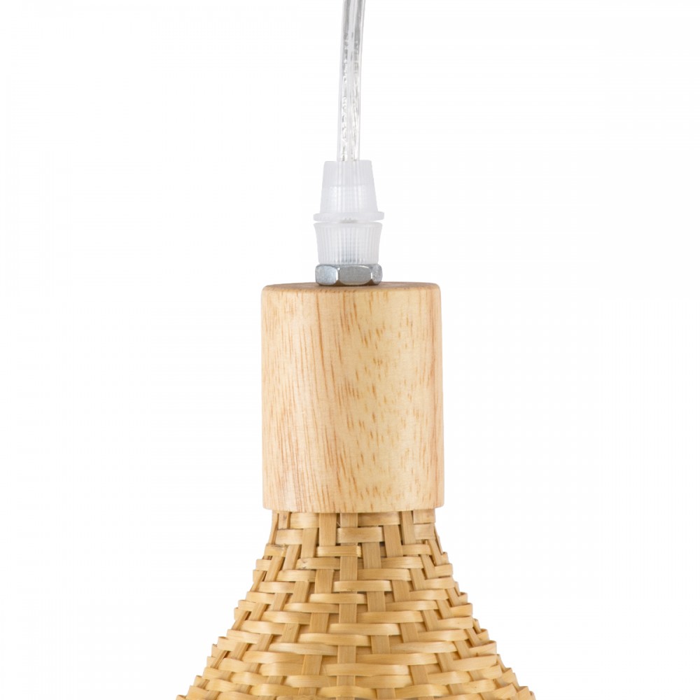 GloboStar® CUBA 01715 Vintage Κρεμαστό Φωτιστικό Οροφής Μονόφωτο 1 x E27 Μπεζ Ξύλινο Μπαμπού Φ33 x Y25cm