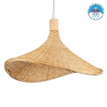 GloboStar® CUBA 01717 Vintage Κρεμαστό Φωτιστικό Οροφής Μονόφωτο 1 x E27 Μπεζ Ξύλινο Μπαμπού Φ43 x Y30cm