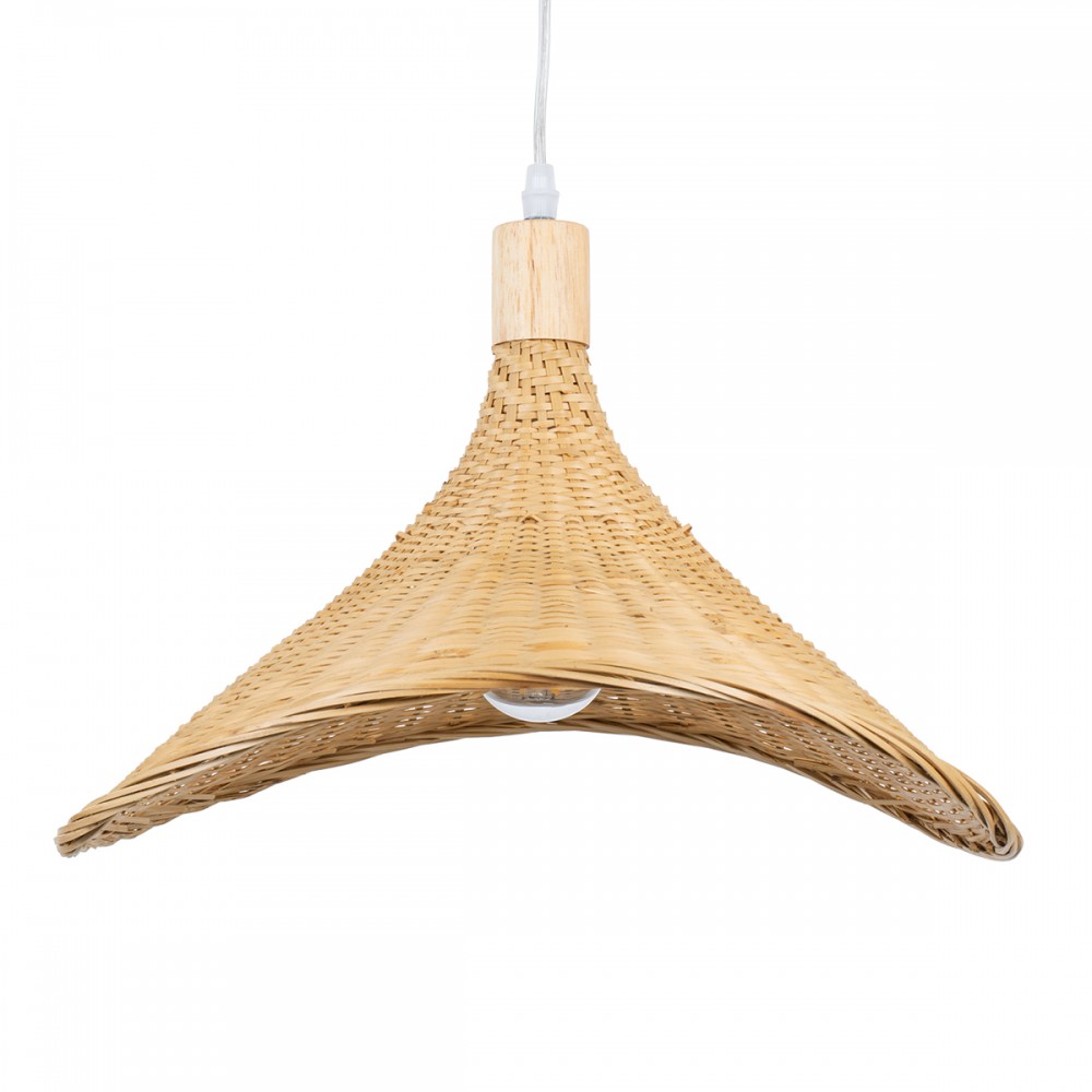 GloboStar® CUBA 01717 Vintage Κρεμαστό Φωτιστικό Οροφής Μονόφωτο 1 x E27 Μπεζ Ξύλινο Μπαμπού Φ43 x Y30cm