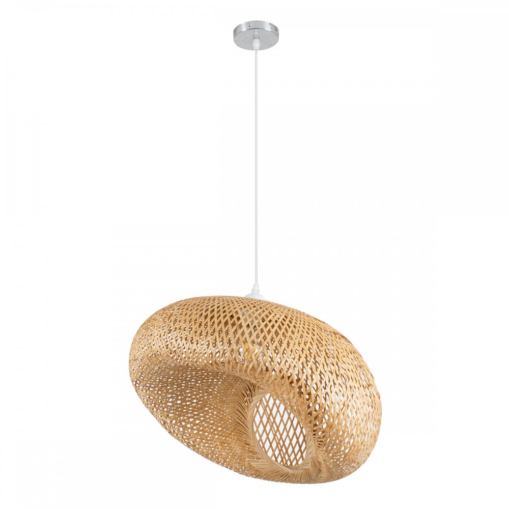 GloboStar® CARIBBEAN 01723 Vintage Κρεμαστό Φωτιστικό Οροφής Μονόφωτο 1 x E27 Μπεζ Ξύλινο Μπαμπού Φ45 x Y24cm