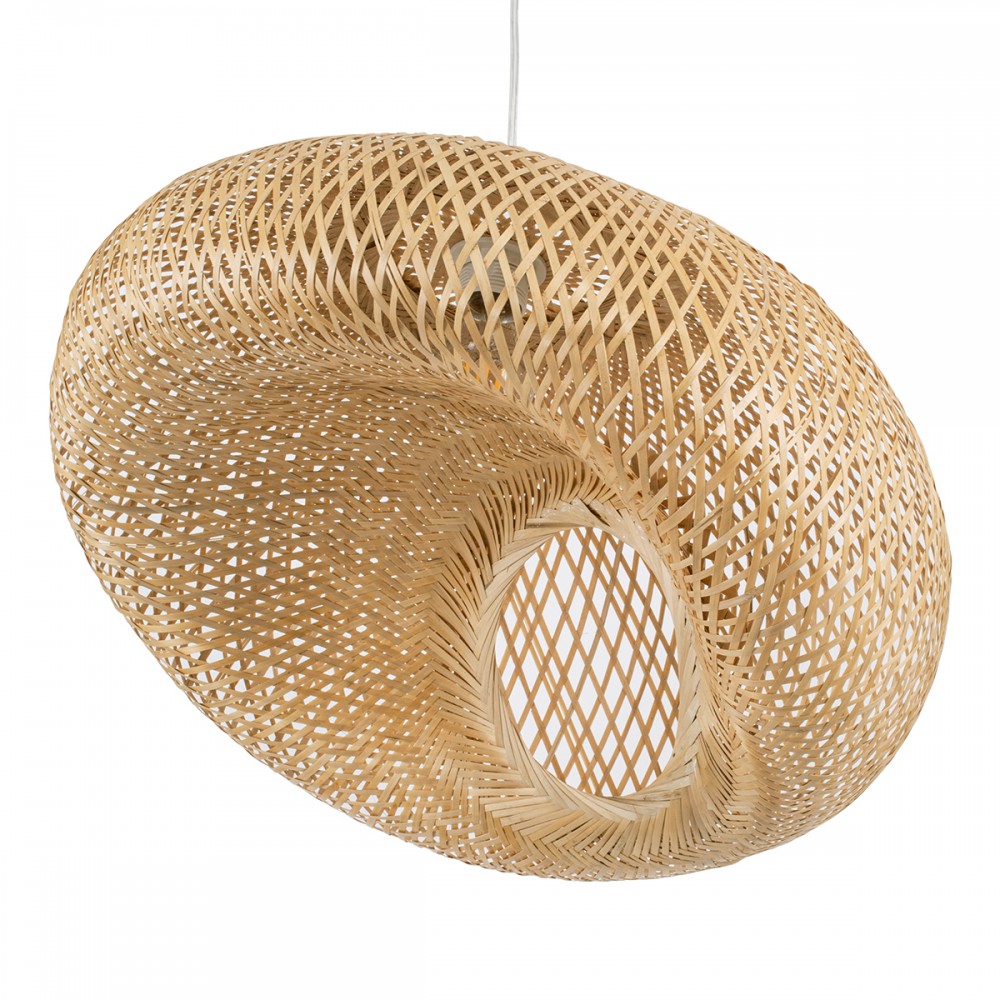 GloboStar® CARIBBEAN 01723 Vintage Κρεμαστό Φωτιστικό Οροφής Μονόφωτο 1 x E27 Μπεζ Ξύλινο Μπαμπού Φ45 x Y24cm
