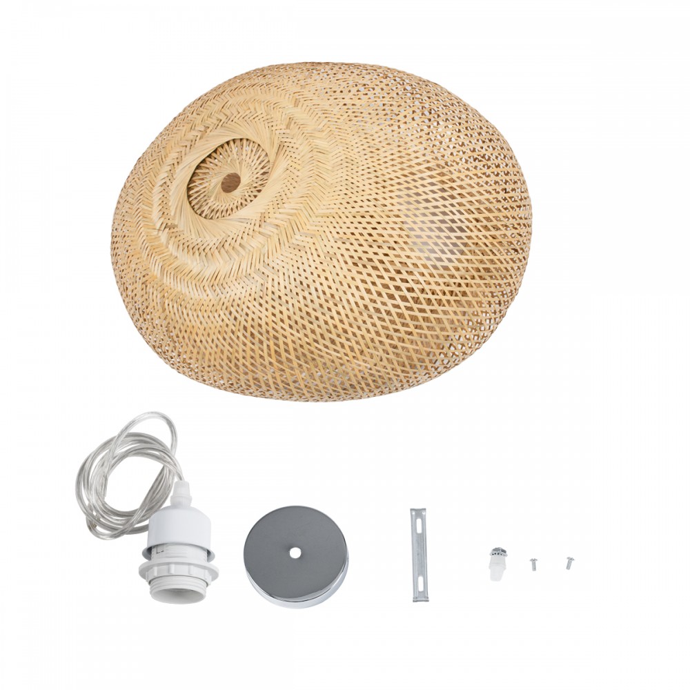 GloboStar® CARIBBEAN 01723 Vintage Κρεμαστό Φωτιστικό Οροφής Μονόφωτο 1 x E27 Μπεζ Ξύλινο Μπαμπού Φ45 x Y24cm
