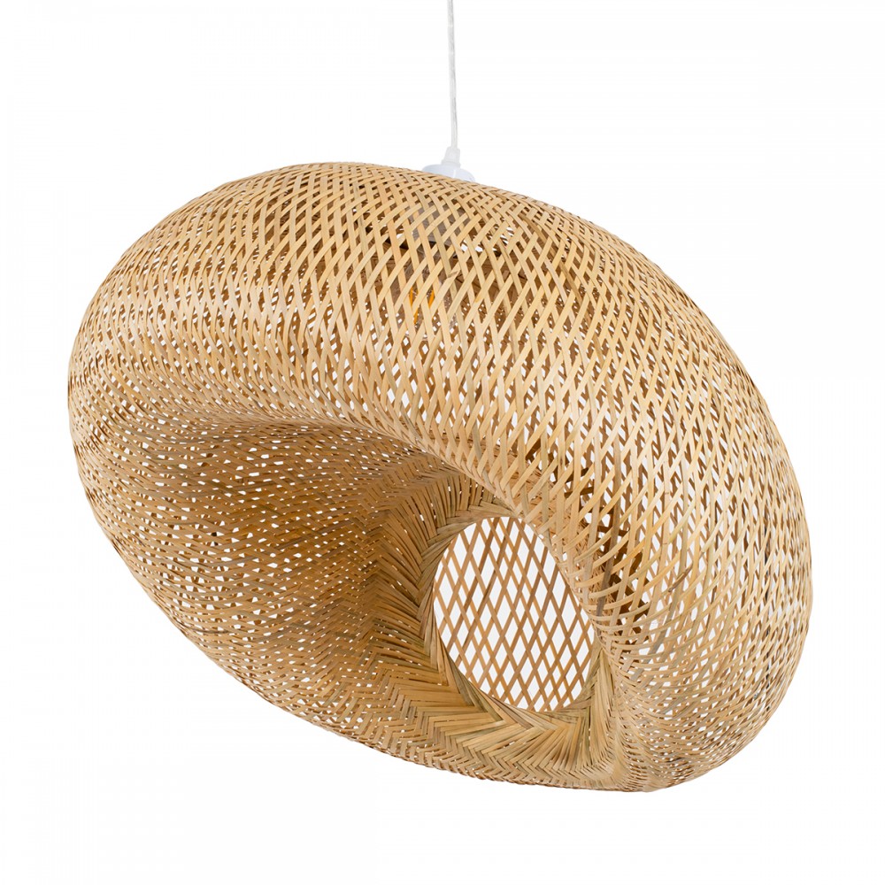 GloboStar® CARIBBEAN 01724 Boho Κρεμαστό Φωτιστικό Ανάρτηση Μονόφωτο 1 x E27 IP20 Μπεζ Ξύλο - Μ60 x Π60 x Υ38cm