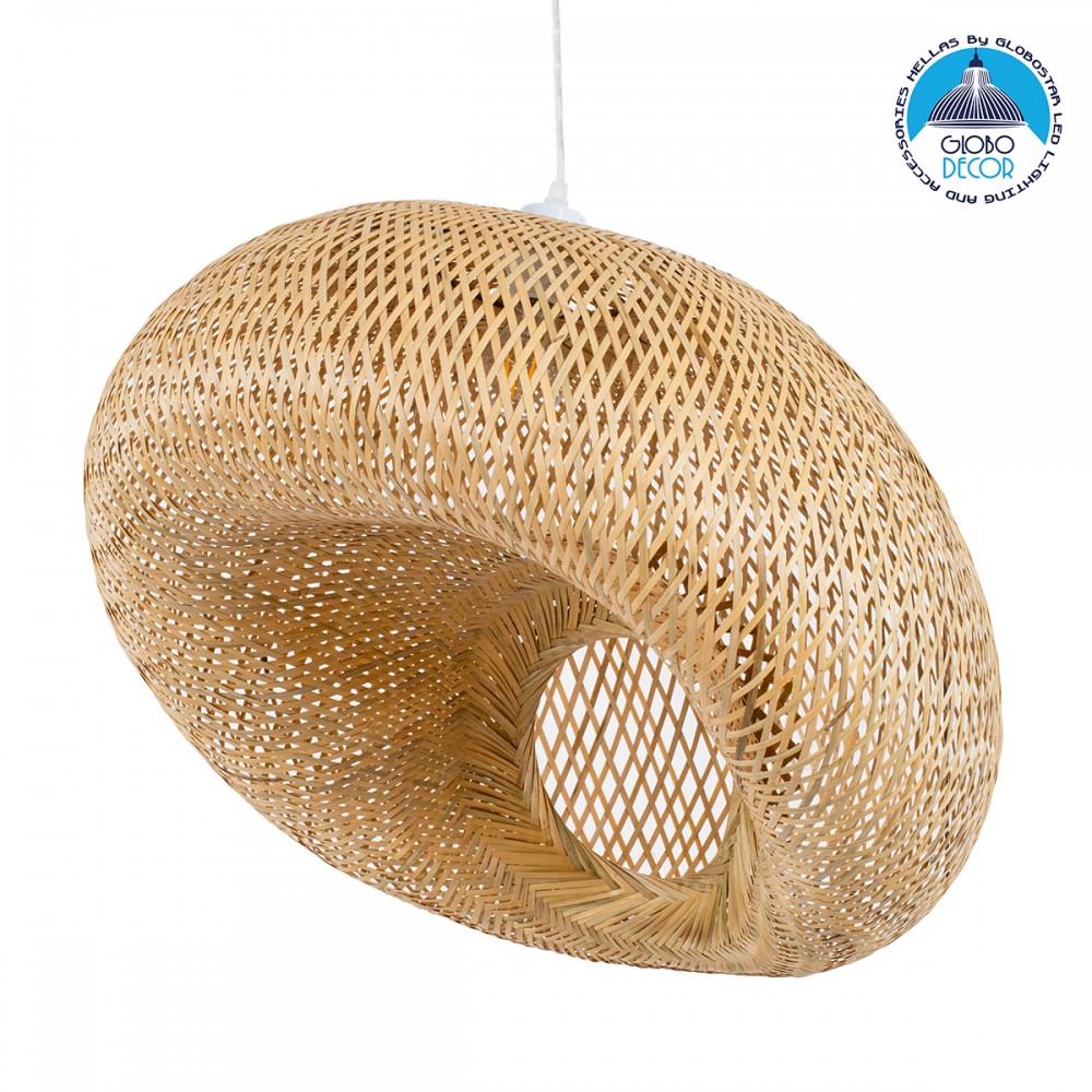 GloboStar® CARIBBEAN 01724 Boho Κρεμαστό Φωτιστικό Ανάρτηση Μονόφωτο 1 x E27 IP20 Μπεζ Ξύλο - Μ60 x Π60 x Υ38cm