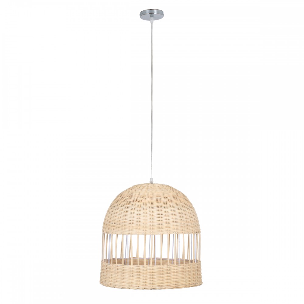 GloboStar® LUCIA 01725 Μοντέρνο Κρεμαστό Φωτιστικό Οροφής Μονόφωτο 1 x E27 Μπεζ Μπαμπού Καμπάνα Φ40 x Υ34cm