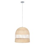 GloboStar® LUCIA 01725 Μοντέρνο Κρεμαστό Φωτιστικό Οροφής Μονόφωτο 1 x E27 Μπεζ Μπαμπού Καμπάνα Φ40 x Υ34cm