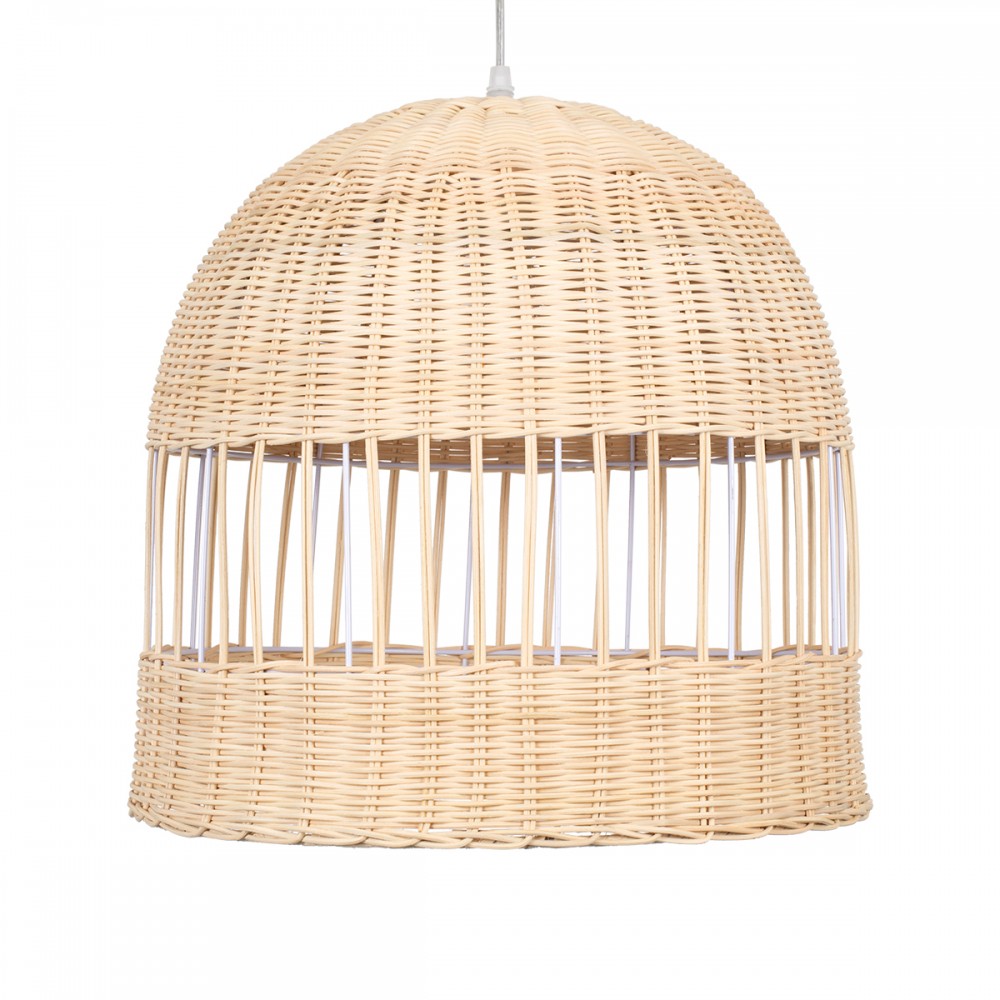 GloboStar® LUCIA 01725 Μοντέρνο Κρεμαστό Φωτιστικό Οροφής Μονόφωτο 1 x E27 Μπεζ Μπαμπού Καμπάνα Φ40 x Υ34cm
