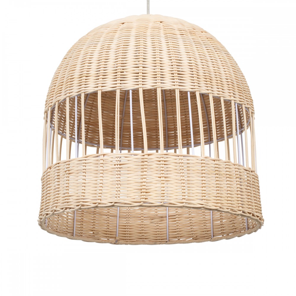 GloboStar® LUCIA 01725 Μοντέρνο Κρεμαστό Φωτιστικό Οροφής Μονόφωτο 1 x E27 Μπεζ Μπαμπού Καμπάνα Φ40 x Υ34cm