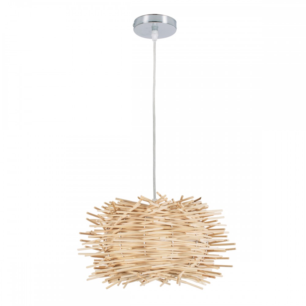 GloboStar® MINORCA 01729 Μοντέρνο Κρεμαστό Φωτιστικό Οροφής Μονόφωτο 1 x E27 Μπεζ Μπαμπού Καμπάνα Φ30 x Υ18cm