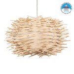 GloboStar® MINORCA 01730 Μοντέρνο Κρεμαστό Φωτιστικό Οροφής Μονόφωτο 1 x E27 Μπεζ Μπαμπού Καμπάνα Φ35 x Υ23cm