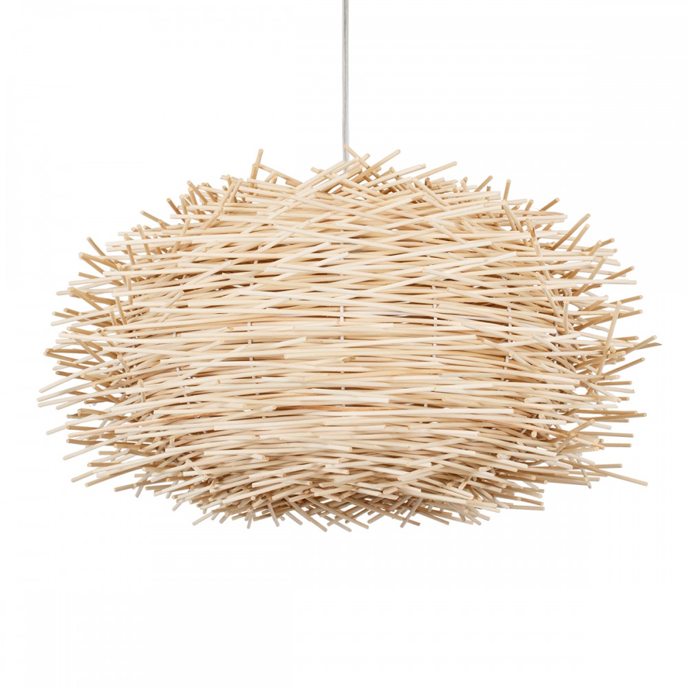 GloboStar® MINORCA 01731 Boho Κρεμαστό Φωτιστικό Ανάρτηση Μονόφωτο 1 x E27 IP20 Μπεζ Ξύλο - Μ60 x Π60 x Y35cm