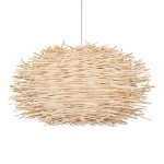 GloboStar® MINORCA 01731 Μοντέρνο Κρεμαστό Φωτιστικό Οροφής Μονόφωτο 1 x E27 Μπεζ Μπαμπού Καμπάνα Φ60 x Υ35cm