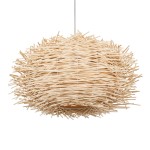 GloboStar® MINORCA 01731 Μοντέρνο Κρεμαστό Φωτιστικό Οροφής Μονόφωτο 1 x E27 Μπεζ Μπαμπού Καμπάνα Φ60 x Υ35cm