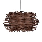GloboStar® MINORCA 01732 Μοντέρνο Κρεμαστό Φωτιστικό Οροφής Μονόφωτο 1 x E27 Καφέ Μπαμπού Καμπάνα Φ30 x Υ18cm