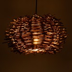 GloboStar® MINORCA 01733 Μοντέρνο Κρεμαστό Φωτιστικό Οροφής Μονόφωτο 1 x E27 Καφέ Μπαμπού Καμπάνα Φ35 x Υ23cm