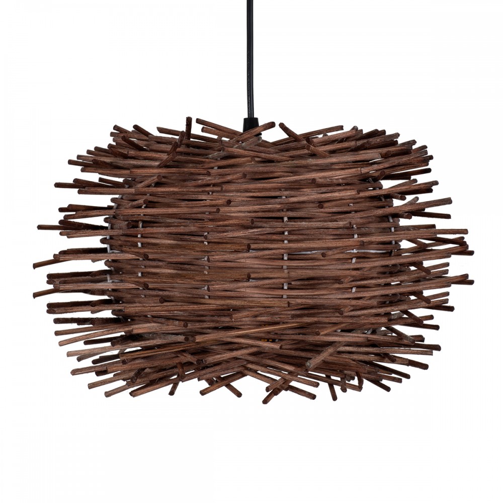 GloboStar® MINORCA 01733 Μοντέρνο Κρεμαστό Φωτιστικό Οροφής Μονόφωτο 1 x E27 Καφέ Μπαμπού Καμπάνα Φ35 x Υ23cm