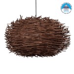 GloboStar® MINORCA 01734 Μοντέρνο Κρεμαστό Φωτιστικό Οροφής Μονόφωτο 1 x E27 Καφέ Μπαμπού Καμπάνα Φ60 x Υ35cm