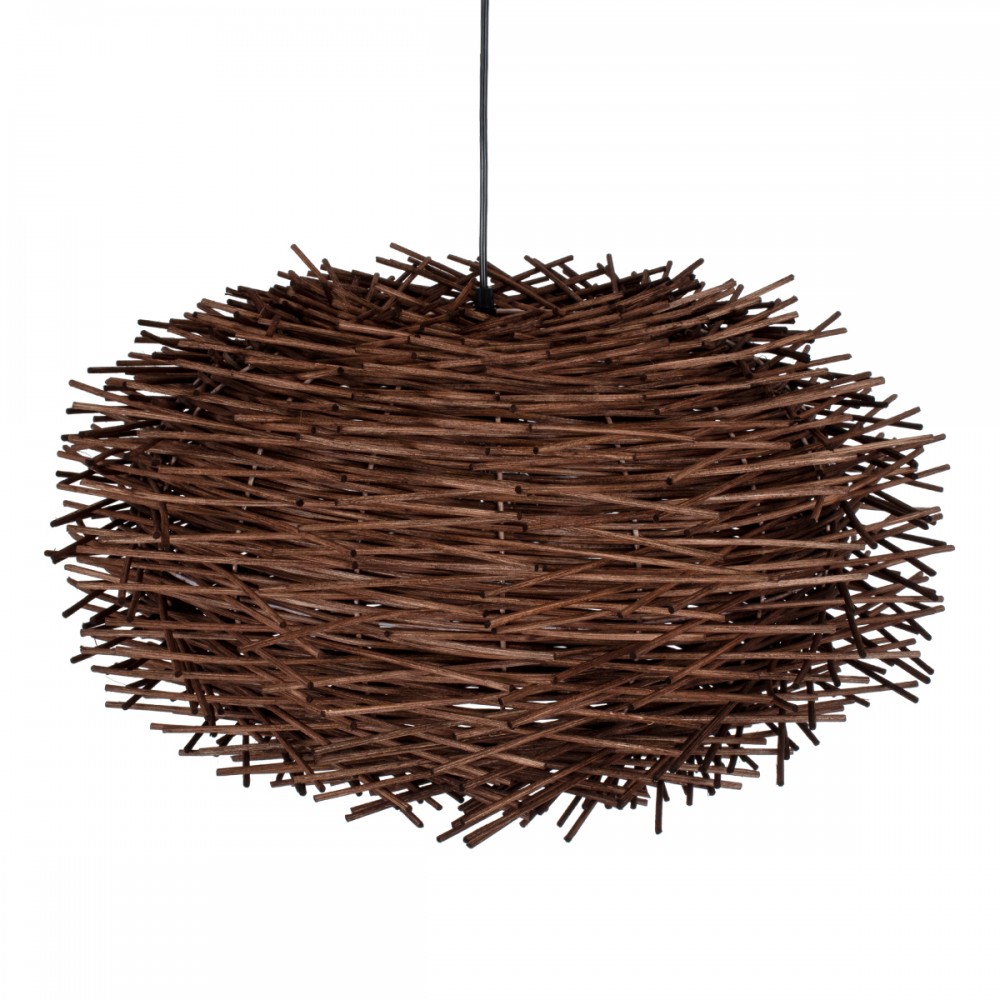 GloboStar® MINORCA 01734 Μοντέρνο Κρεμαστό Φωτιστικό Οροφής Μονόφωτο 1 x E27 Καφέ Μπαμπού Καμπάνα Φ60 x Υ35cm