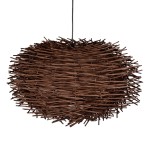 GloboStar® MINORCA 01734 Μοντέρνο Κρεμαστό Φωτιστικό Οροφής Μονόφωτο 1 x E27 Καφέ Μπαμπού Καμπάνα Φ60 x Υ35cm