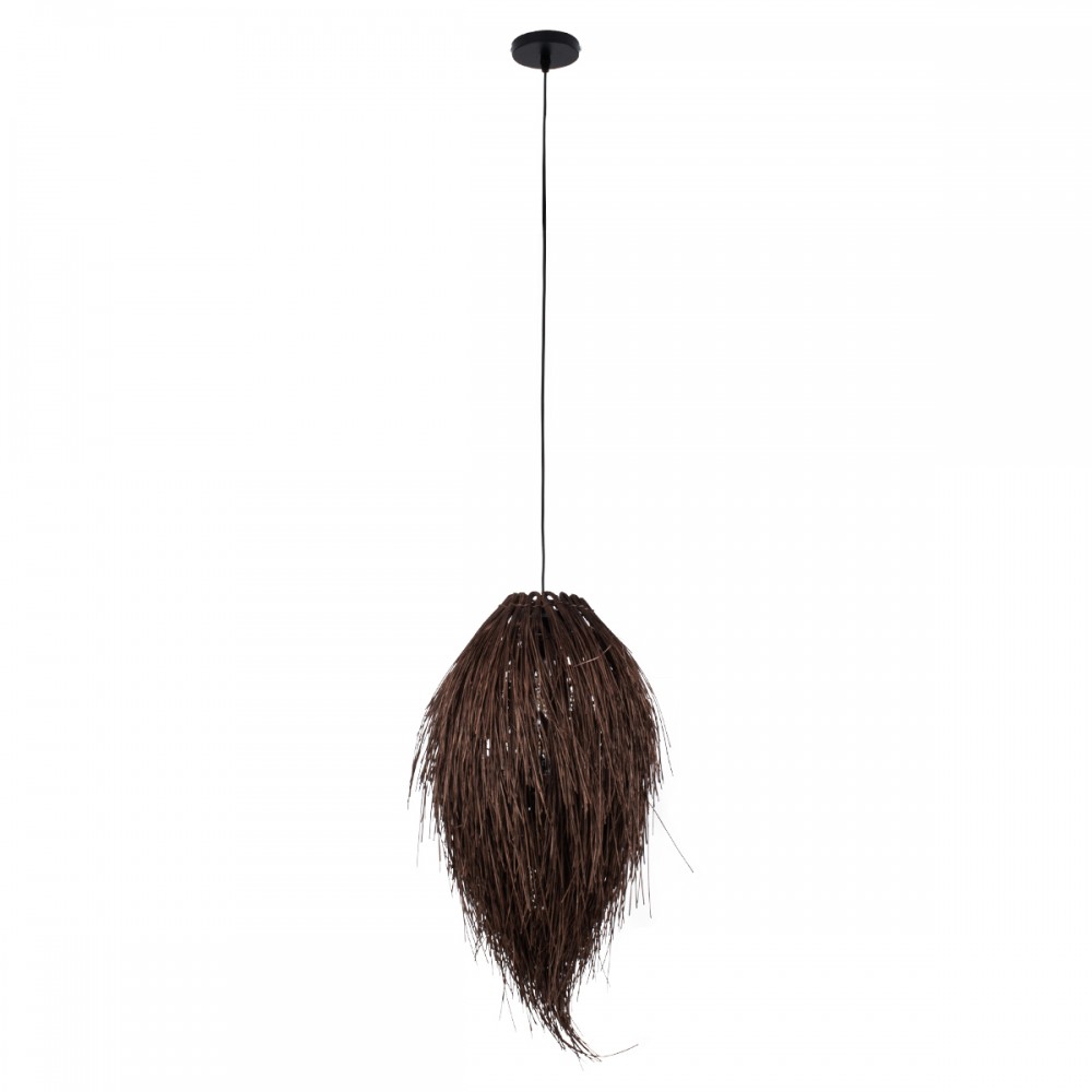GloboStar® ARCHIPELAGO 01748 Boho Κρεμαστό Φωτιστικό Οροφής Μονόφωτο 1 x E27 AC220-240V IP20 - Φ30 x Υ63cm - Καφέ Ξύλινο Πλέγμα - 5 Χρόνια Εγγύηση