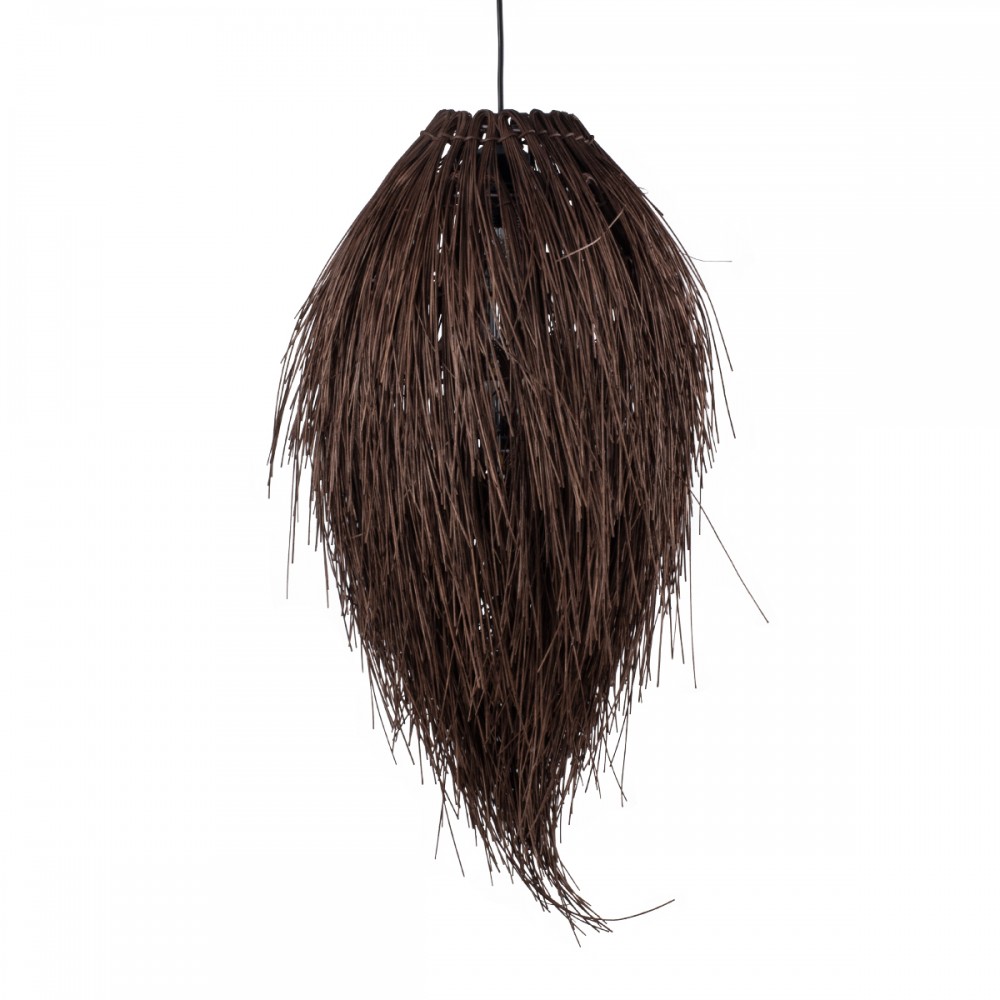 GloboStar® ARCHIPELAGO 01748 Boho Κρεμαστό Φωτιστικό Οροφής Μονόφωτο 1 x E27 AC220-240V IP20 - Φ30 x Υ63cm - Καφέ Ξύλινο Πλέγμα - 5 Χρόνια Εγγύηση