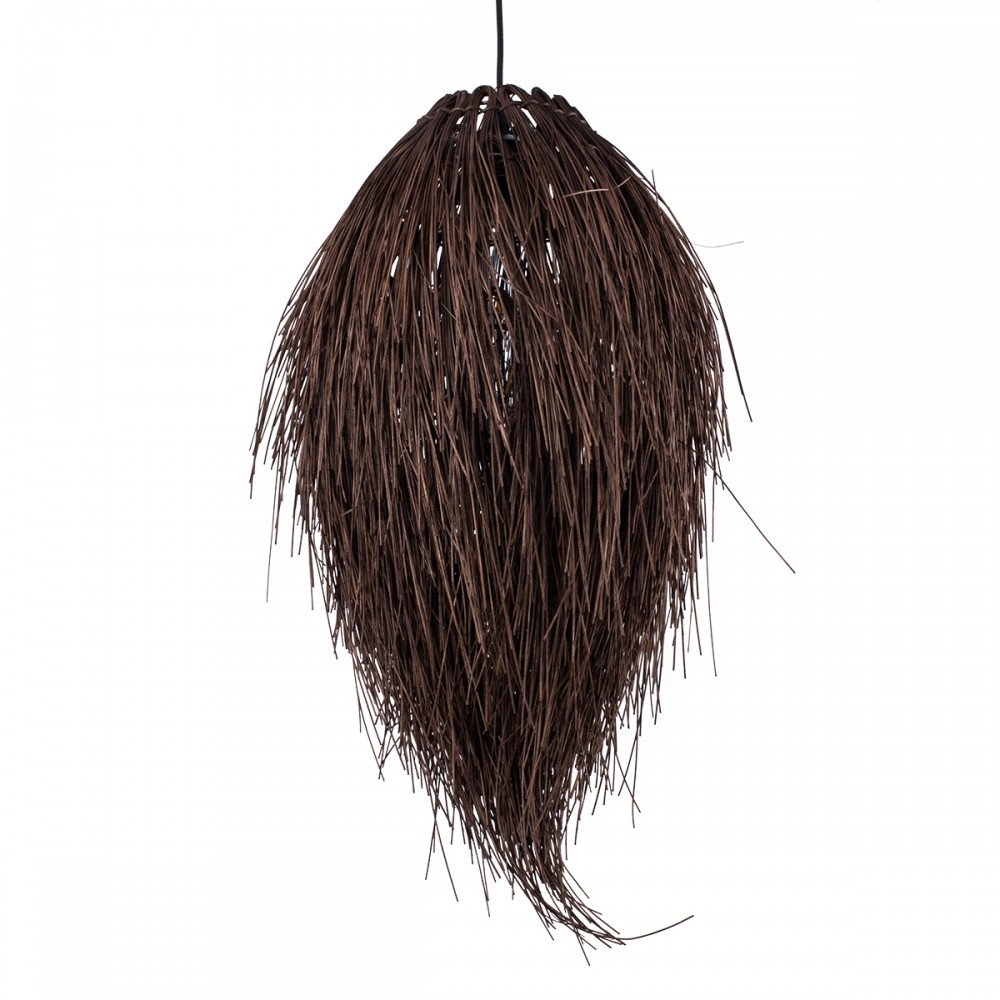 GloboStar® ARCHIPELAGO 01748 Boho Κρεμαστό Φωτιστικό Οροφής Μονόφωτο 1 x E27 AC220-240V IP20 - Φ30 x Υ63cm - Καφέ Ξύλινο Πλέγμα - 5 Χρόνια Εγγύηση