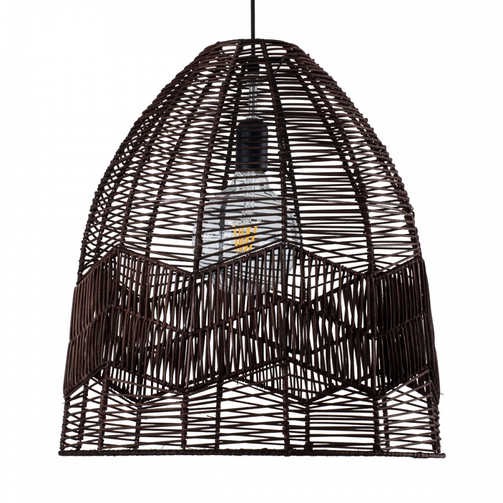 GloboStar® ALOHA 01752 Μοντέρνο Κρεμαστό Φωτιστικό Οροφής Μονόφωτο 1 x E27 Καφέ Σχοινί Καμπάνα Φ43 x Υ46cm