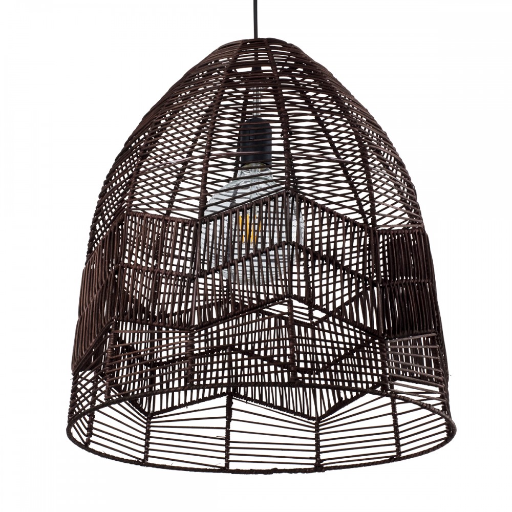 GloboStar® ALOHA 01752 Μοντέρνο Κρεμαστό Φωτιστικό Οροφής Μονόφωτο 1 x E27 Καφέ Σχοινί Καμπάνα Φ43 x Υ46cm