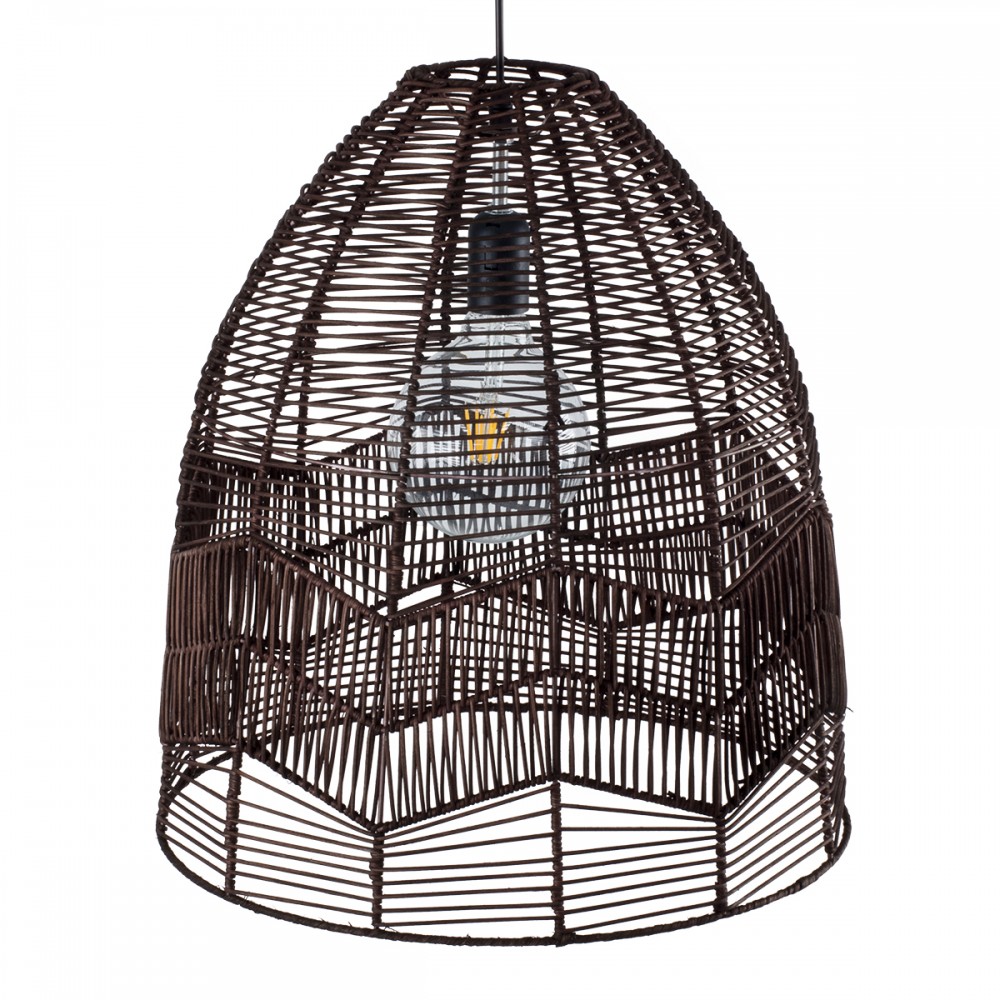 GloboStar® ALOHA 01752 Μοντέρνο Κρεμαστό Φωτιστικό Οροφής Μονόφωτο 1 x E27 Καφέ Σχοινί Καμπάνα Φ43 x Υ46cm