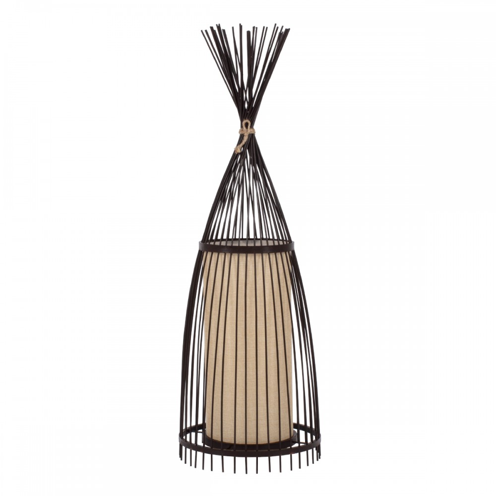 GloboStar® AZORES 01754 Boho Επιδαπέδιο Φωτιστικό Μονόφωτο 1 x E27 IP20 Καφέ & Μπεζ Ξύλο - Μ30 x Π30 x Υ90cm