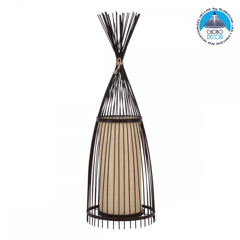GloboStar® AZORES 01754 Boho Επιδαπέδιο Φωτιστικό Μονόφωτο 1 x E27 IP20 Καφέ & Μπεζ Ξύλο - Μ30 x Π30 x Υ90cm