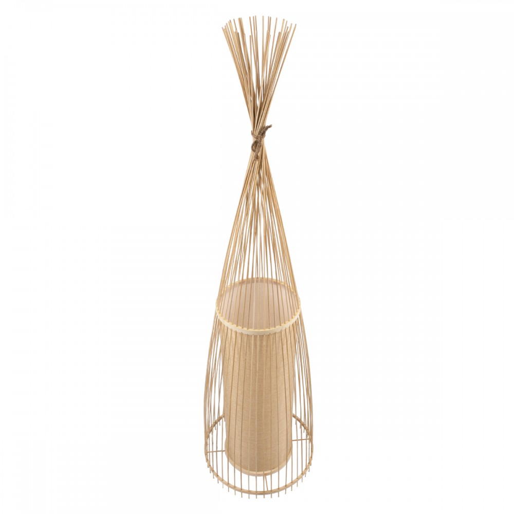 GloboStar® AZORES 01755 Μοντέρνο Φωτιστικό Δαπέδου Μονόφωτο 1 x E27 Μπεζ Μπαμπού Πλέγμα D40 x H150cm