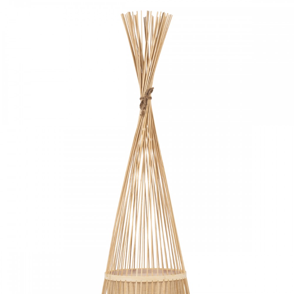 GloboStar® AZORES 01755 Μοντέρνο Φωτιστικό Δαπέδου Μονόφωτο 1 x E27 Μπεζ Μπαμπού Πλέγμα D40 x H150cm