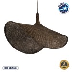 GloboStar® CUBA 01768 Μοντέρνο Κρεμαστό Φωτιστικό Οροφής Μονόφωτο 1 x E27 Καφέ Μπαμπού Πλέγμα Φ80 x Υ49cm