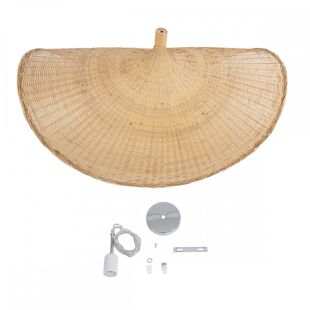 GloboStar® CUBA 01769 Μοντέρνο Κρεμαστό Φωτιστικό Οροφής Μονόφωτο 1 x E27 Μπεζ Μπαμπού Πλέγμα Φ100 x Υ55cm