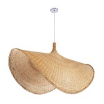 GloboStar® CUBA 01769 Μοντέρνο Κρεμαστό Φωτιστικό Οροφής Μονόφωτο 1 x E27 Μπεζ Μπαμπού Πλέγμα Φ100 x Υ55cm