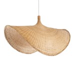 GloboStar® CUBA 01769 Μοντέρνο Κρεμαστό Φωτιστικό Οροφής Μονόφωτο 1 x E27 Μπεζ Μπαμπού Πλέγμα Φ100 x Υ55cm