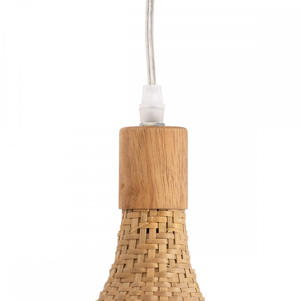 GloboStar® CUBA 01769 Μοντέρνο Κρεμαστό Φωτιστικό Οροφής Μονόφωτο 1 x E27 Μπεζ Μπαμπού Πλέγμα Φ100 x Υ55cm