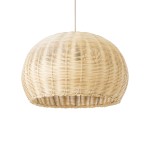 GloboStar® RAITO 01824 Boho Κρεμαστό Φωτιστικό Οροφής Μονόφωτο 1 x E27 AC220-240V IP20 - Φ40 x Υ25cm - Μπεζ Ξύλινο Μπαμπού Πλέγμα Καμπάνα - 5 Χρόνια Εγγύηση