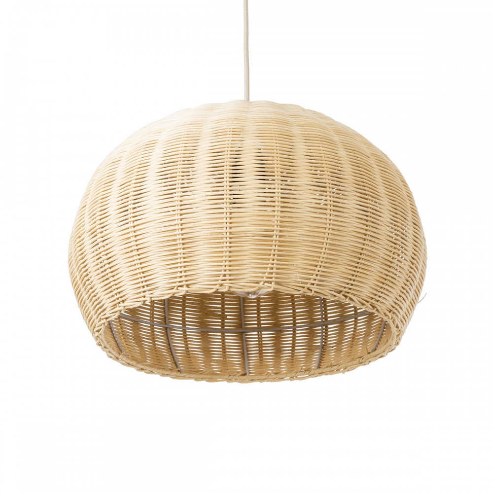 GloboStar® RAITO 01824 Boho Κρεμαστό Φωτιστικό Οροφής Μονόφωτο 1 x E27 AC220-240V IP20 - Φ40 x Υ25cm - Μπεζ Ξύλινο Μπαμπού Πλέγμα Καμπάνα - 5 Χρόνια Εγγύηση