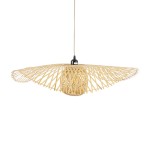GloboStar® CINNABAR 01837 Boho Κρεμαστό Φωτιστικό Οροφής Μονόφωτο 1 x E27 AC220-240V IP20 - Φ75 x Υ21cm - Μπεζ Ξύλινο Μπαμπού Πλέγμα - 5 Χρόνια Εγγύηση