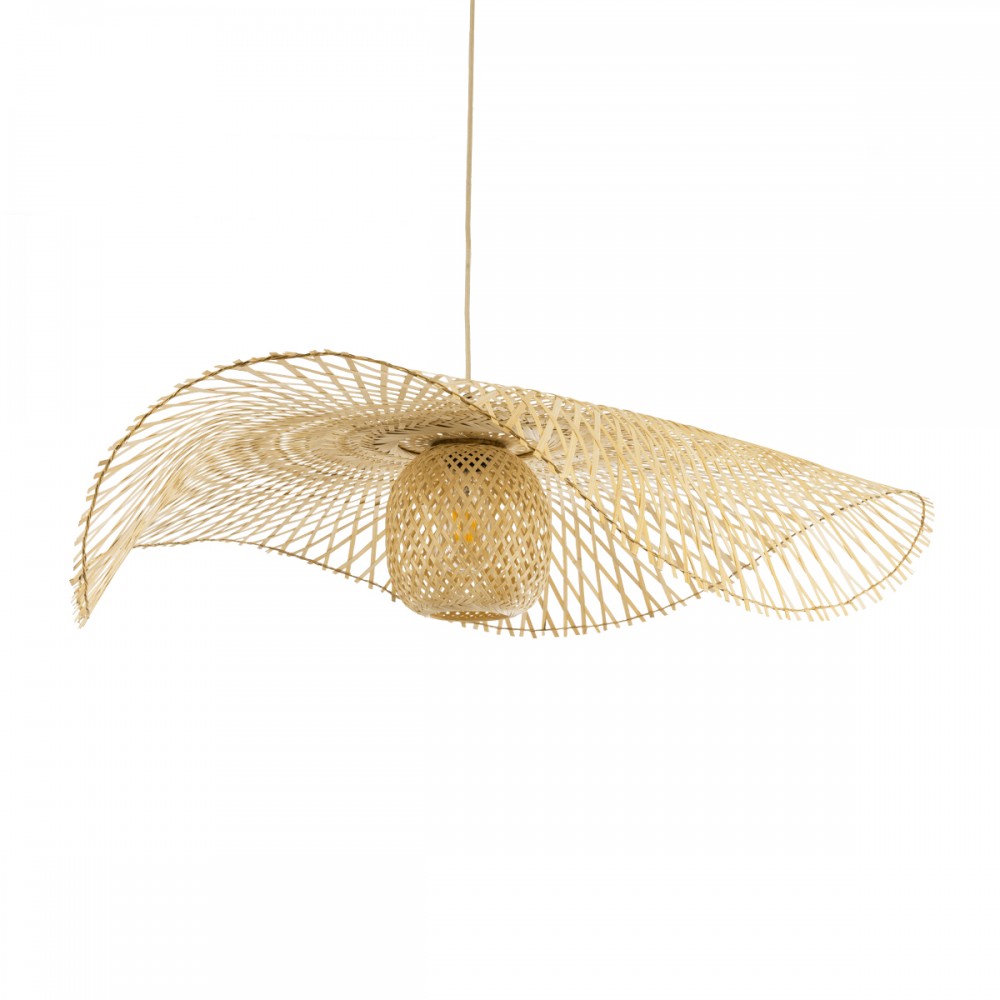 GloboStar® CINNABAR 01838 Boho Κρεμαστό Φωτιστικό Πλέγμα Μονόφωτο 1 x E27 IP20 Μπεζ Ξύλο - Μ100 x Π100 x Υ21cm
