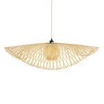 GloboStar® CINNABAR 01838 Boho Κρεμαστό Φωτιστικό Οροφής Μονόφωτο 1 x E27 AC220-240V IP20 - Φ100 x Υ21cm - Μπεζ Ξύλινο Μπαμπού Πλέγμα - 5 Χρόνια Εγγύηση