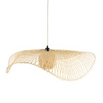 GloboStar® CINNABAR 01838 Boho Κρεμαστό Φωτιστικό Οροφής Μονόφωτο 1 x E27 AC220-240V IP20 - Φ100 x Υ21cm - Μπεζ Ξύλινο Μπαμπού Πλέγμα - 5 Χρόνια Εγγύηση