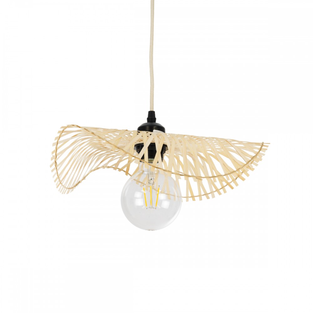 GloboStar® MELEMELE 01839 Boho Κρεμαστό Φωτιστικό Πλέγμα Μονόφωτο 1 x E27 IP20 Μπεζ Ξύλο - Μ35 x Π35 x Υ4cm