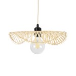 GloboStar® MELEMELE 01839 Boho Κρεμαστό Φωτιστικό Οροφής Μονόφωτο 1 x E27 AC220-240V IP20 - Φ35 x Υ4cm - Μπεζ Ξύλινο Μπαμπού Πλέγμα - 5 Χρόνια Εγγύηση